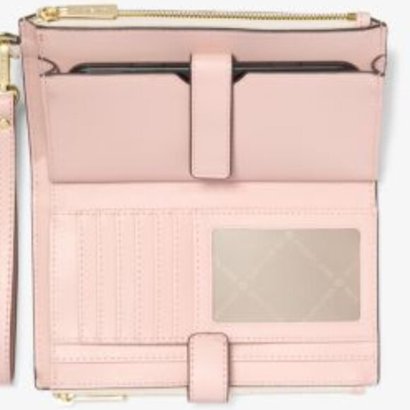 Michael Kors Jet Set Travel Signature Logo Smartphone Double Zip Wallet Wristlet - Picture 2 of 9